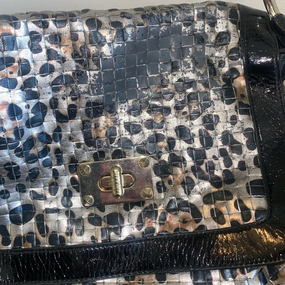 bebe Leopard Print Shoulder Bag with Black Trim